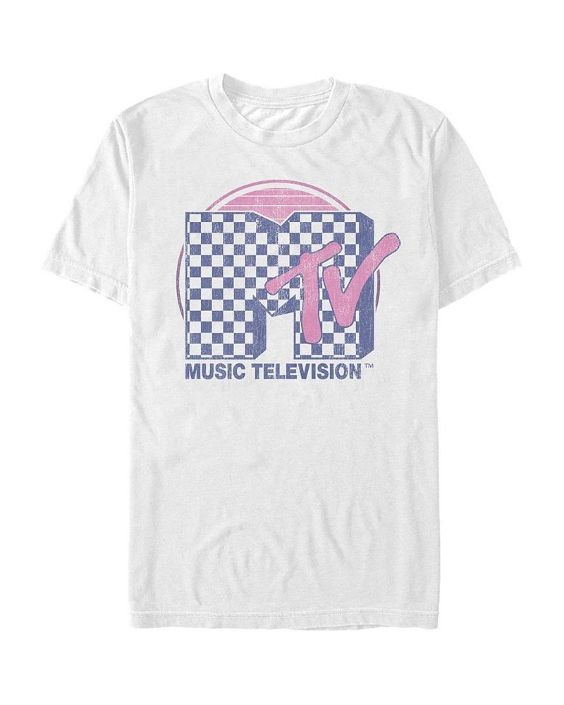 Men's Checkered Pattern Sunset Color Fill Logo Short Sleeve T- shirt White $17.15 T-Shirts