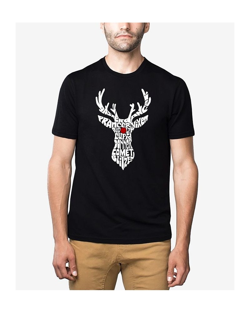 Men's Santa's Reindeer Premium Blend Word Art T-shirt Black $24.29 T-Shirts