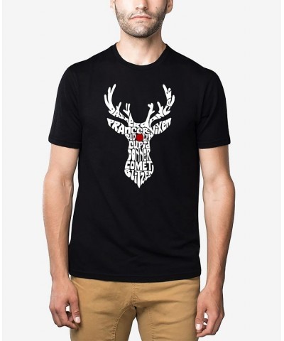 Men's Santa's Reindeer Premium Blend Word Art T-shirt Black $24.29 T-Shirts