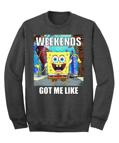 Men's SpongeBob "Weekends Got Me Like" Crew Fleece Sweatshirt Black $29.14 Sweatshirt