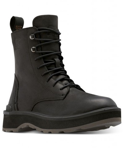 Women's Hi-Line Lace-Up Mid-Shaft Lug-Sole Booties Black $42.97 Shoes