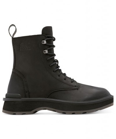 Women's Hi-Line Lace-Up Mid-Shaft Lug-Sole Booties Black $42.97 Shoes