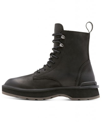 Women's Hi-Line Lace-Up Mid-Shaft Lug-Sole Booties Black $42.97 Shoes