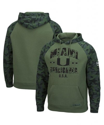 Men's Olive, Camo Miami Hurricanes OHT Military-Inspired Appreciation Raglan Pullover Hoodie $35.25 Sweatshirt