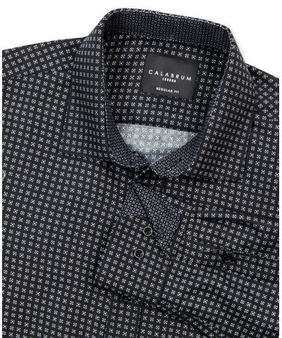 Men's Regular Fit Performance Micro Geo Print Wrinkle Free Dress Shirt Black $15.65 Dress Shirts