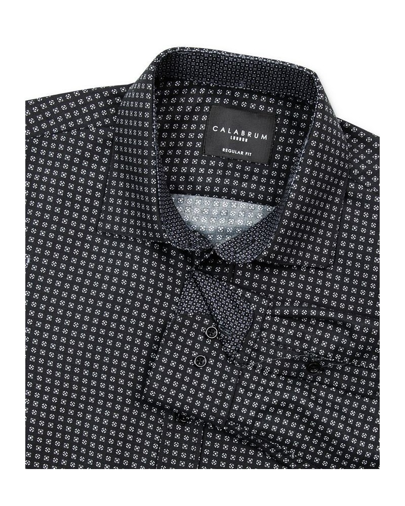 Men's Regular Fit Performance Micro Geo Print Wrinkle Free Dress Shirt Black $15.65 Dress Shirts