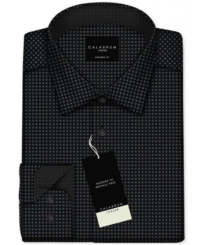 Men's Regular Fit Performance Micro Geo Print Wrinkle Free Dress Shirt Black $15.65 Dress Shirts