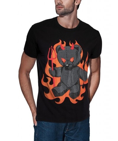 Men's Devil Bear Rhinestone T-shirt Black $23.64 T-Shirts