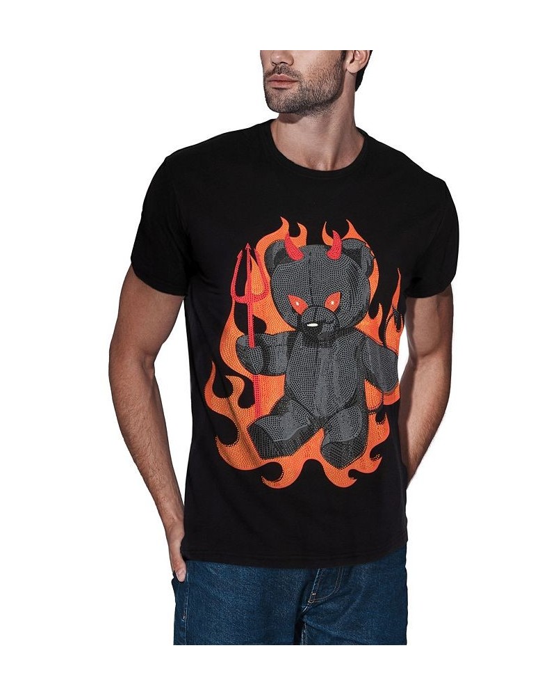 Men's Devil Bear Rhinestone T-shirt Black $23.64 T-Shirts