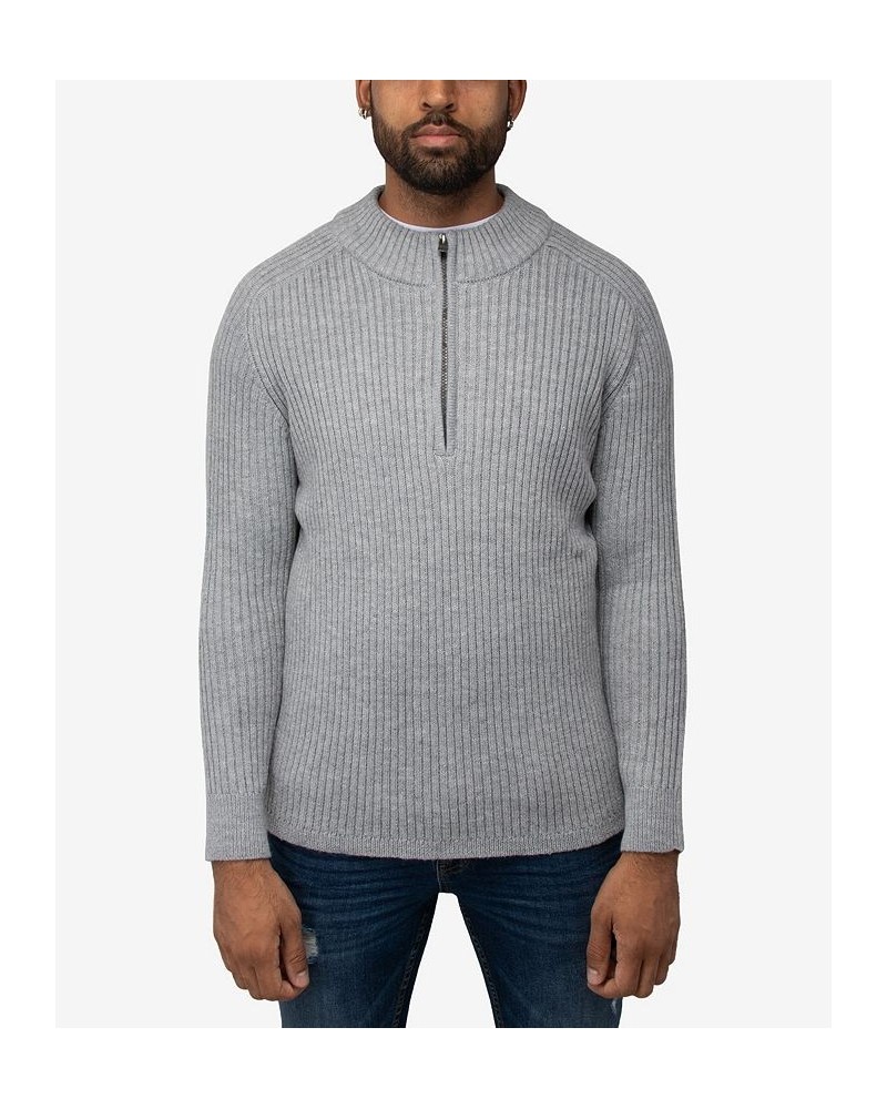 Men's Ribbed Mock Neck Quarter-Zip Sweater Gray $31.90 Sweaters