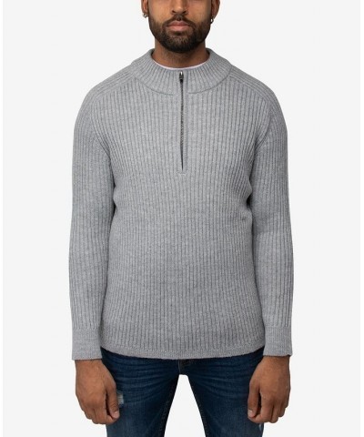 Men's Ribbed Mock Neck Quarter-Zip Sweater Gray $31.90 Sweaters