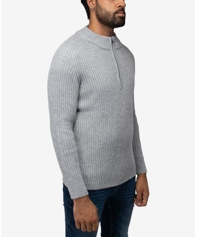 Men's Ribbed Mock Neck Quarter-Zip Sweater Gray $31.90 Sweaters