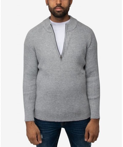 Men's Ribbed Mock Neck Quarter-Zip Sweater Gray $31.90 Sweaters