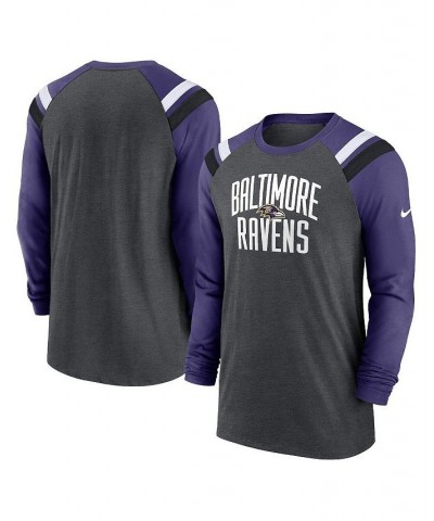 Men's Heathered Charcoal, Purple Baltimore Ravens Tri-Blend Raglan Athletic Long Sleeve Fashion T-shirt $35.74 T-Shirts