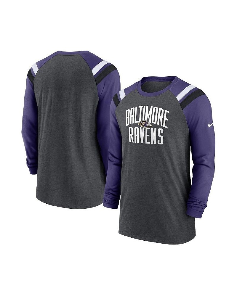 Men's Heathered Charcoal, Purple Baltimore Ravens Tri-Blend Raglan Athletic Long Sleeve Fashion T-shirt $35.74 T-Shirts