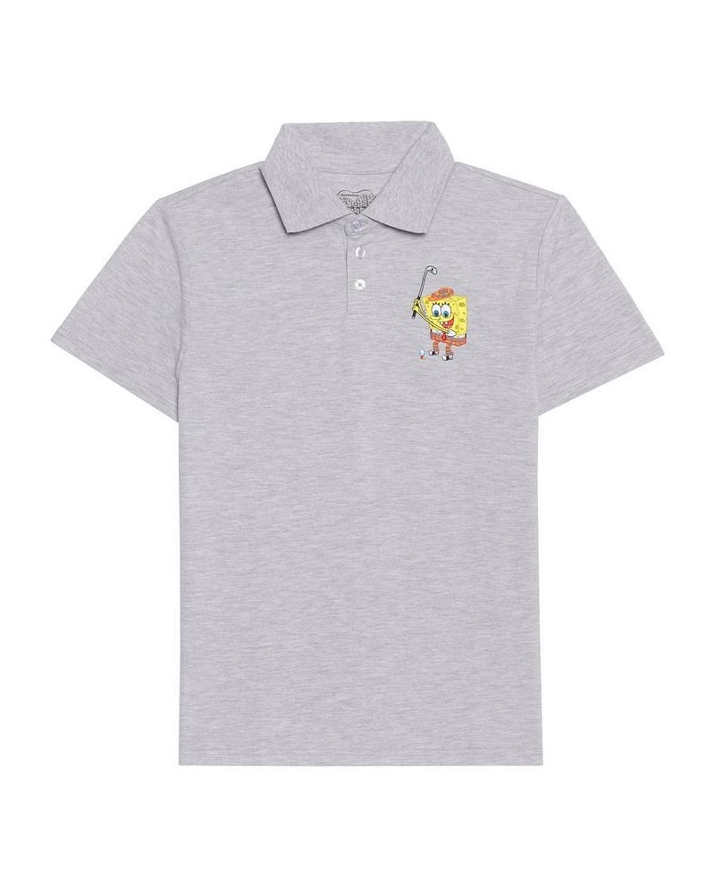 Men's SpongeBob Short Sleeves Polo Shirt Gray $11.83 Polo Shirts