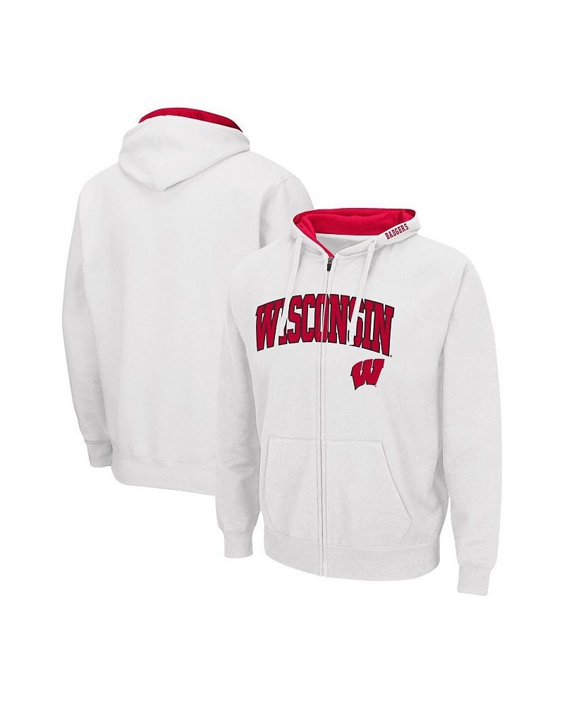 Men's White Wisconsin Badgers Arch & Logo 3.0 Full-Zip Hoodie $32.99 Sweatshirt