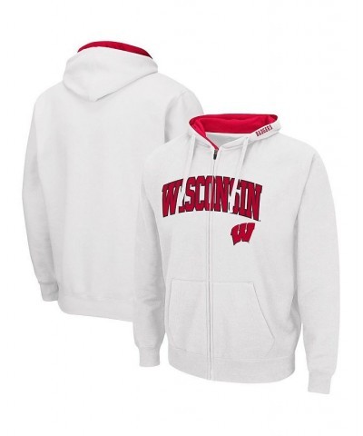 Men's White Wisconsin Badgers Arch & Logo 3.0 Full-Zip Hoodie $32.99 Sweatshirt