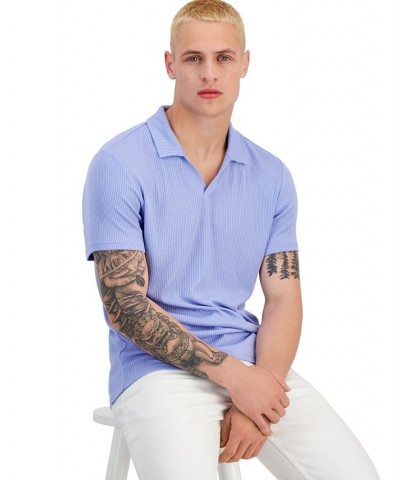 Men's Regular-Fit Ribbed-Knit Open Collar Polo Shirt Purple $27.97 Polo Shirts