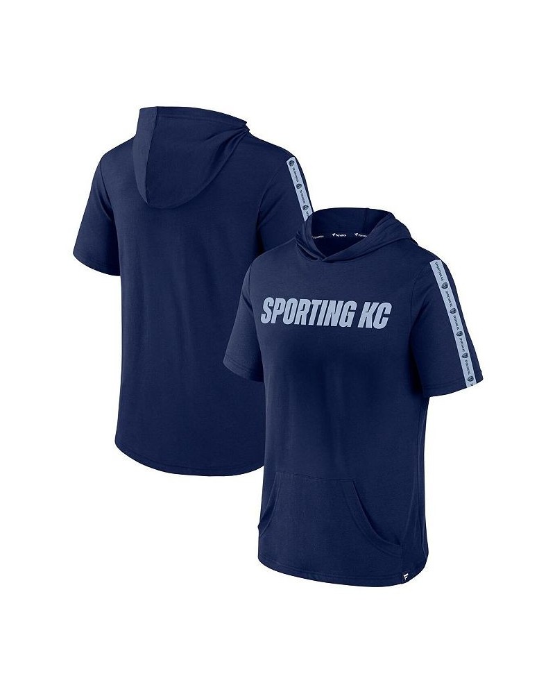 Men's Branded Navy Sporting Kansas City Definitive Victory Short-Sleeved Pullover Hoodie $23.50 Sweatshirt