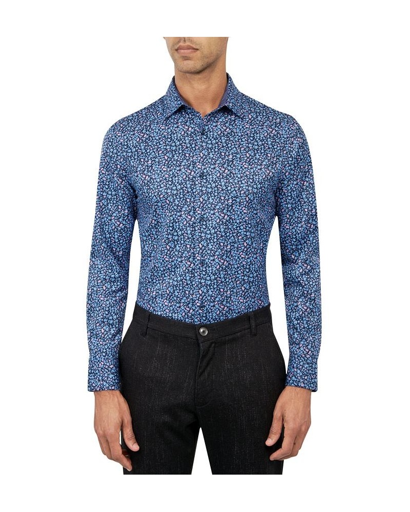 Men's Slim-Fit Floral Performance Dress Shirt Blue $26.40 Dress Shirts