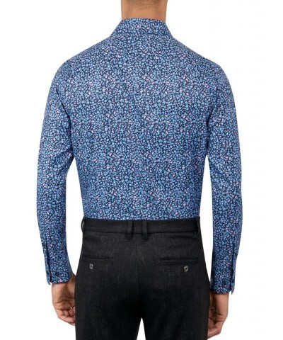 Men's Slim-Fit Floral Performance Dress Shirt Blue $26.40 Dress Shirts