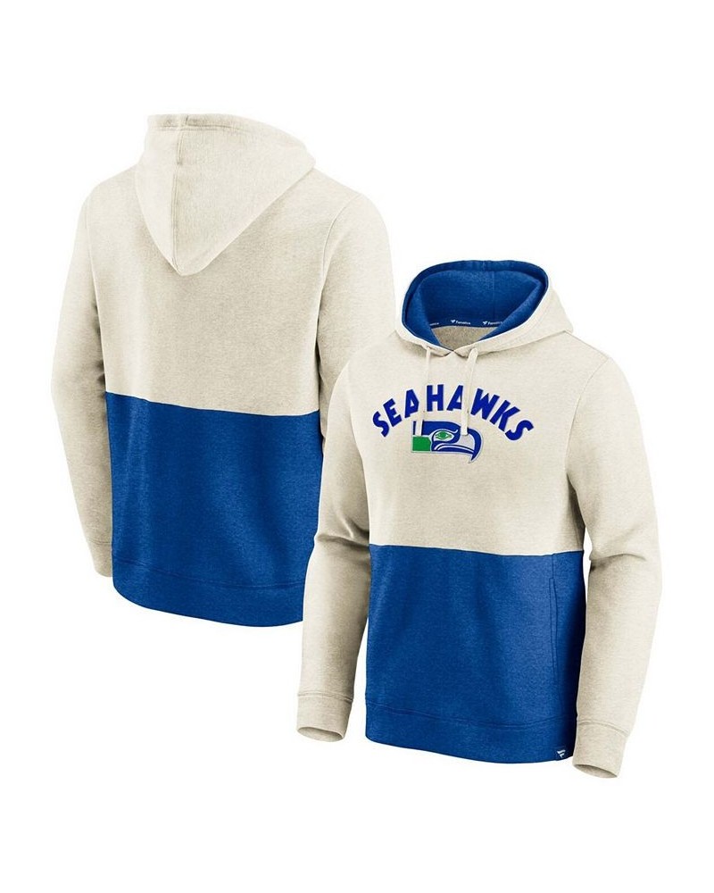 Men's Oatmeal, Royal Seattle Seahawks Throwback Arch Colorblock Pullover Hoodie $34.09 Sweatshirt