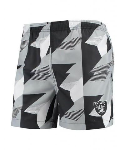 Men's Black and Silver Las Vegas Raiders Geo Print Swim Trunks $26.31 Swimsuits