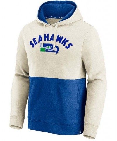 Men's Oatmeal, Royal Seattle Seahawks Throwback Arch Colorblock Pullover Hoodie $34.09 Sweatshirt