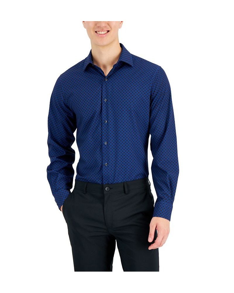 Men's Slim Fit 4-Way Stretch Medallion Print Dress Shirt Blue $15.72 Dress Shirts