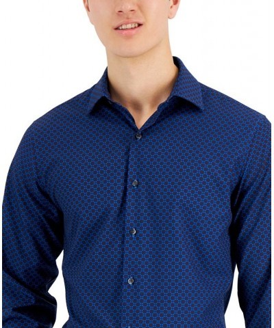 Men's Slim Fit 4-Way Stretch Medallion Print Dress Shirt Blue $15.72 Dress Shirts