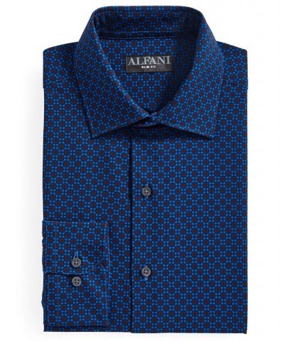 Men's Slim Fit 4-Way Stretch Medallion Print Dress Shirt Blue $15.72 Dress Shirts