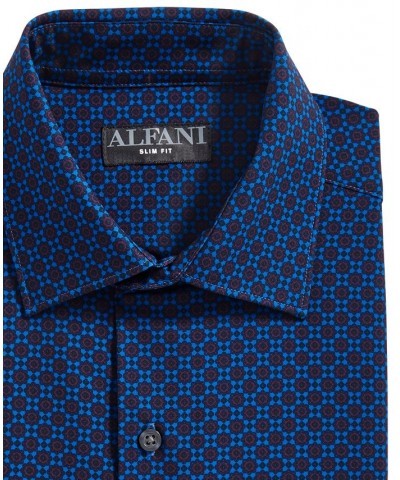 Men's Slim Fit 4-Way Stretch Medallion Print Dress Shirt Blue $15.72 Dress Shirts