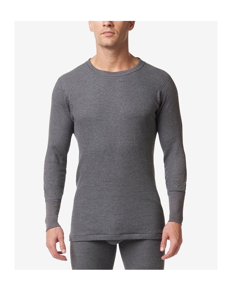 Men's Waffle Knit Thermal Long Undershirt Gray $22.79 Undershirt