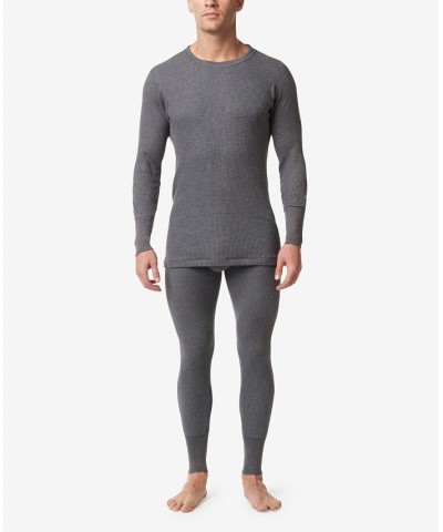 Men's Waffle Knit Thermal Long Undershirt Gray $22.79 Undershirt