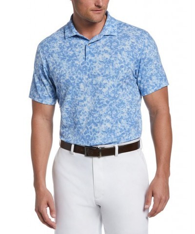 Men's Distorted Floral Camo Print Short Sleeve Golf Polo Shirt Blue $23.32 Polo Shirts