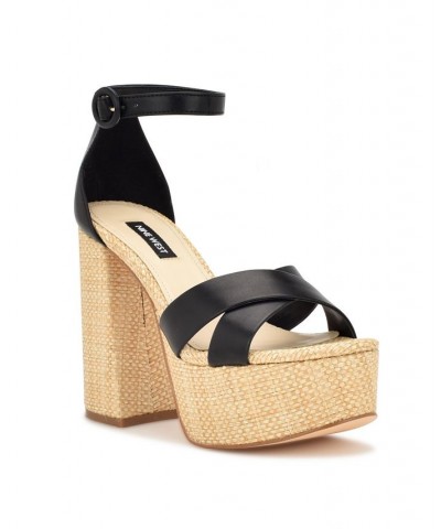 Women's Willie Block Heel Platform Dress Sandals Black $59.50 Shoes