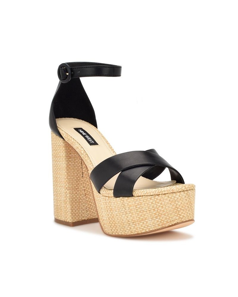 Women's Willie Block Heel Platform Dress Sandals Black $59.50 Shoes