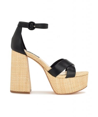 Women's Willie Block Heel Platform Dress Sandals Black $59.50 Shoes