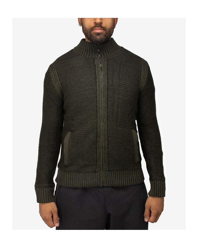 Men's Full-Zip High Neck Sweater Jacket Olive $37.44 Sweaters