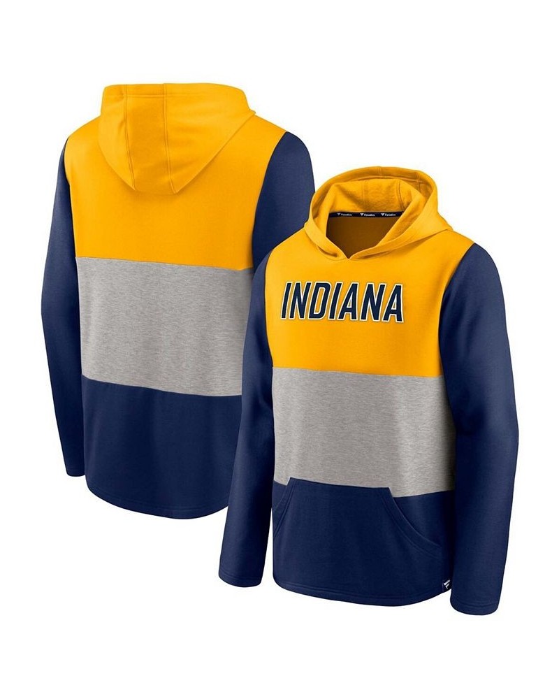 Men's Gold and Navy Indiana Pacers Linear Logo Comfy Colorblock Tri-Blend Pullover Hoodie $26.04 Sweatshirt