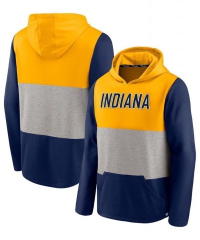 Men's Gold and Navy Indiana Pacers Linear Logo Comfy Colorblock Tri-Blend Pullover Hoodie $26.04 Sweatshirt