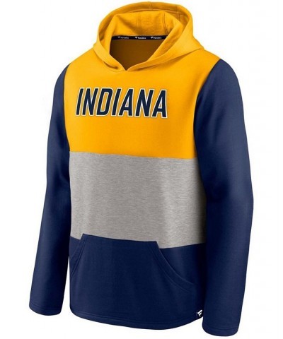 Men's Gold and Navy Indiana Pacers Linear Logo Comfy Colorblock Tri-Blend Pullover Hoodie $26.04 Sweatshirt