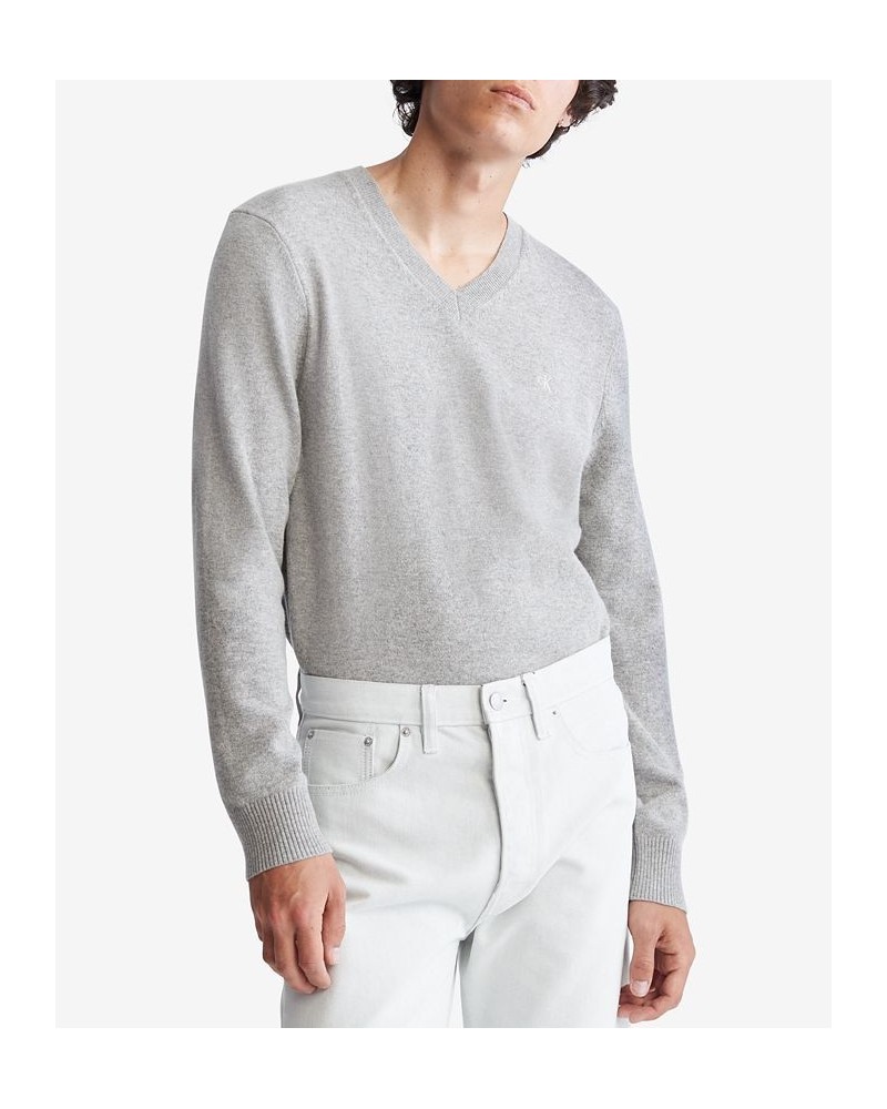 Men's Regular-Fit Merino Wool V-Neck Sweater Gray $18.58 Sweaters