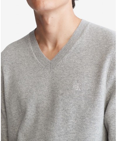 Men's Regular-Fit Merino Wool V-Neck Sweater Gray $18.58 Sweaters