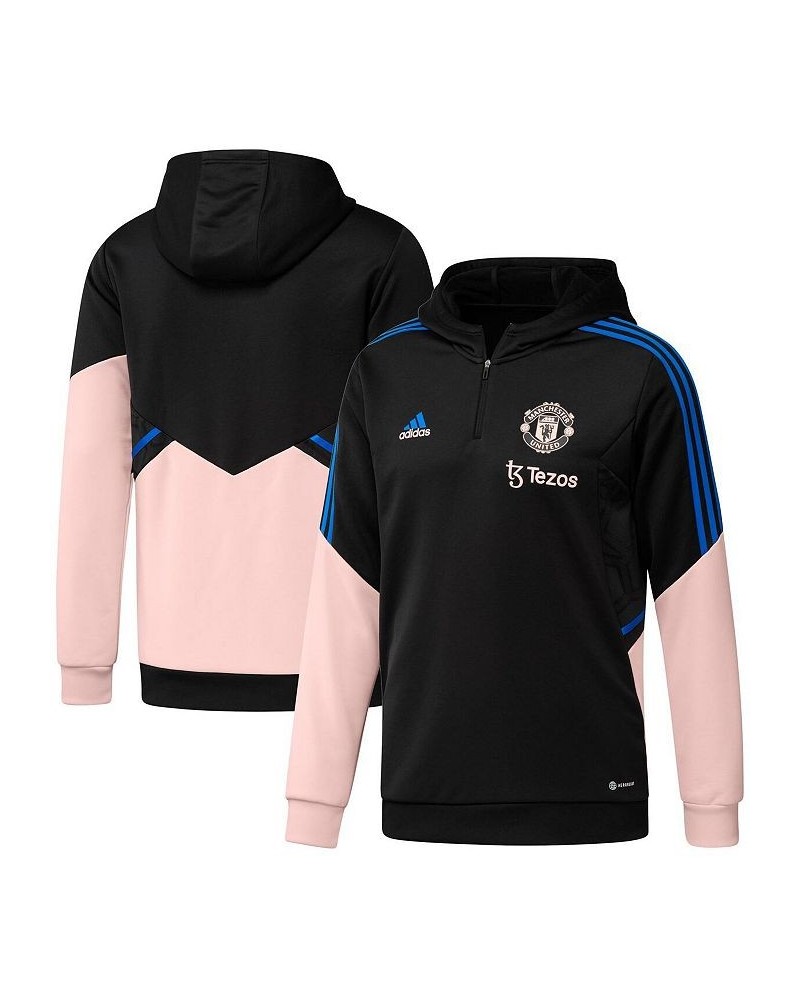 Men's Black, Pink Manchester United Training AEROREADY Quarter-Zip Hoodie $40.55 Sweatshirt