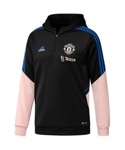 Men's Black, Pink Manchester United Training AEROREADY Quarter-Zip Hoodie $40.55 Sweatshirt