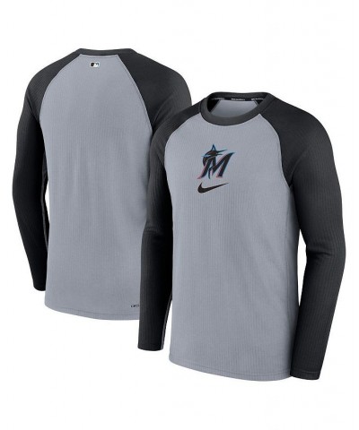 Men's Gray Miami Marlins Authentic Collection Game Raglan Performance Long Sleeve T-shirt $35.09 T-Shirts