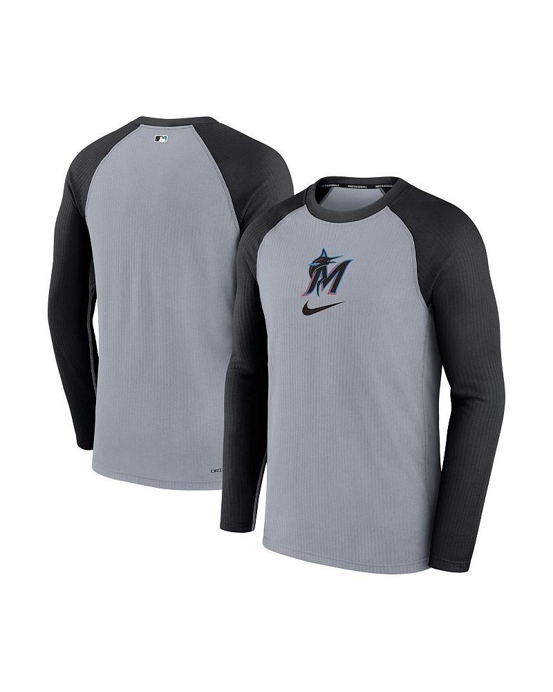 Men's Gray Miami Marlins Authentic Collection Game Raglan Performance Long Sleeve T-shirt $35.09 T-Shirts