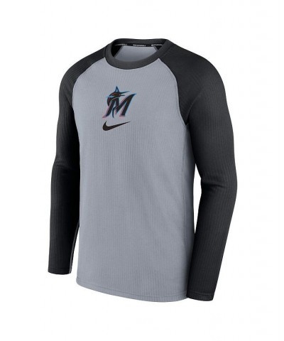 Men's Gray Miami Marlins Authentic Collection Game Raglan Performance Long Sleeve T-shirt $35.09 T-Shirts